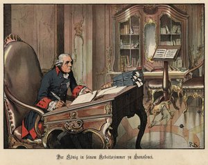 Koning Frederik de Grote van Pruisen in zijn studeerkamer in Sanssouci
