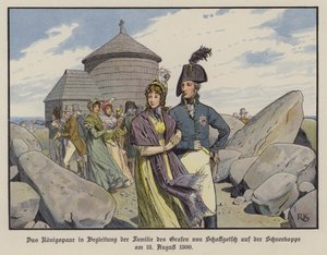 Koning Frederik Willem III en Koningin Louise van Pruisen in gezelschap van de familie van Graaf von Schaffgotsch op de Schneekoppe, augustus 1800