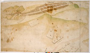 Een gekleurd plan, of vogelvlucht, van de stad Edinburgh door Richard Lee