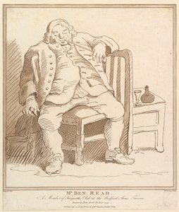 Mr. Ben: Read, een lid van Hogarths Club in de Bedford Arms Tavern, getekend, 27 november 1781