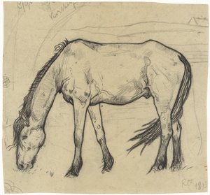 Grazend paard te Noordwijk door Richard Nicolaüs Roland Holst