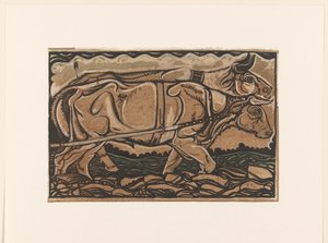 Ontwerp voor schildering Heidemaatschappij te Arnhem: twee trekossen door Richard Nicolaüs Roland Holst