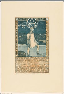 Prent ter gelegenheid van het tienjarig jubileum van de Algemene Nederlandse Diamantbewerkersbond in 1904 door Richard Nicolaüs Roland Holst
