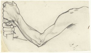 Studie van een linkerarm die een stok vasthoudt door Richard Nicolaüs Roland Holst