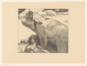 Tsaar Nicolaas II van Rusland op de Russische beer door Richard Nicolaüs Roland Holst