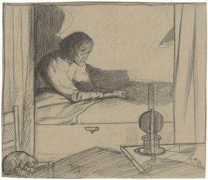 Vrouw Hogerhuis, zittend in bed (tweede ontwerp) door Richard Nicolaüs Roland Holst