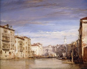 Een uitzicht op het Canal Grande Venetië, vanaf het Palazzo Bernardo richting de Rialtobrug door Richard Parkes Bonington