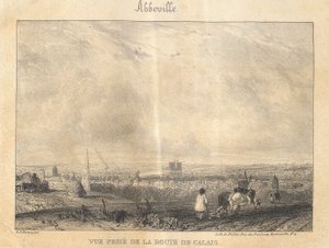 Abbeville - Vue Pris, de la route de Calais door Richard Parkes Bonington
