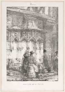 Architectonische overblijfselen en fragmenten: Rouen - Fontaine de la Crosse door Richard Parkes Bonington