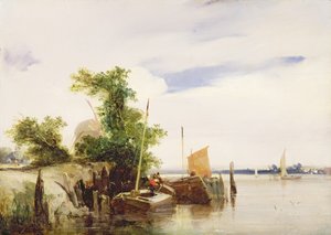 Aken op een Rivier, ca. 1825-26 door Richard Parkes Bonington