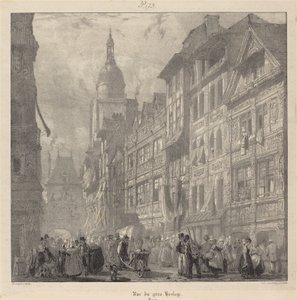 Rue du gros-horloge, Rouen door Richard Parkes Bonington