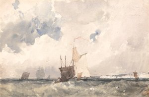Schepen in een woelige zee door Richard Parkes Bonington