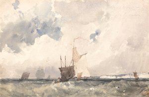 Schepen in een Woelige Zee door Richard Parkes Bonington