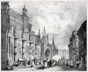 Pittoreske en romantische reizen in het oude Frankrijk, Normandië: Kerk van Saint Gervais en Saint Protais in Gisors door Richard Parkes Bonington