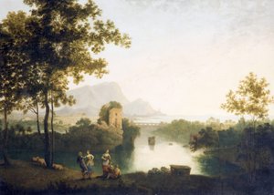 Avond bij riviermonding met dansende boeren