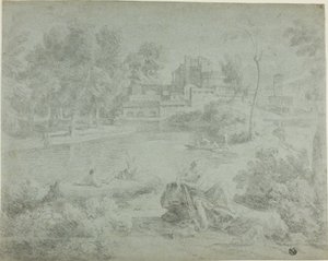 Italiaans landschap met baders door Richard Wilson