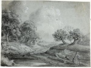 Landschap met vrouw en koeien door Richard Wilson