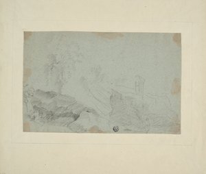 Rotsachtig landschap met staande figuur
