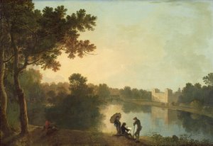 Zuidoostelijk uitzicht op Wilton vanaf de overkant van de rivier door Richard Wilson