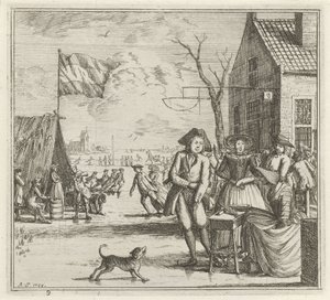 Winterlandschap met herberg en schaatsers door Rienk Jelgerhuis