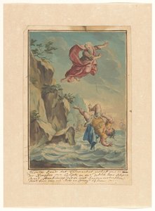 Mentor gooit Telemachus van een rots en springt hem achterna (Telemachus-reeks) door Rienk Keyert