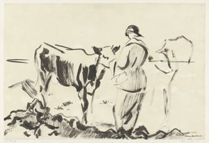 Vrouw met een kalf door Rik Wouters