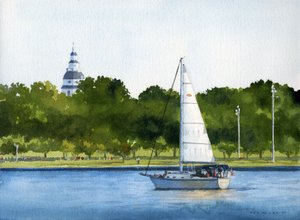 Zeilen op de Severn, 2007 (aquarel op papier)