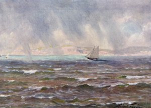 Een plotselinge windvlaag, Cardigan Bay (kleur litho) door Robert (after) Fowler