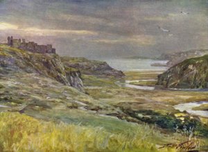 Pennard Castle, Glamorganshire (kleur litho) door Robert (after) Fowler