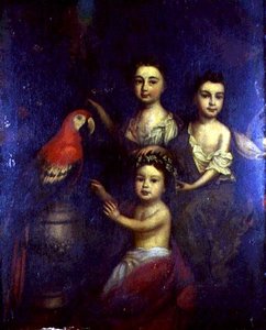 Portret van Drie Kinderen met een Ara