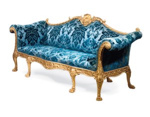 Een George III vergulde houten sofa door Robert Adam