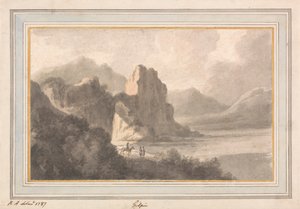 Figuren in een rotsachtig romantisch landschap