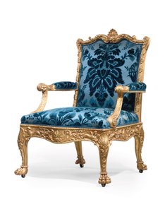 Een van een paar George III vergulde houten armstoelen door Robert Adam