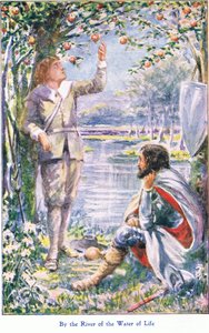 Bij de rivier van het water des levens, uit The Pilgrims Progress gepubliceerd door John F Shaw & Co, ca. 1900