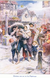 Christian begint aan zijn pelgrimstocht, uit The Pilgrims Progress gepubliceerd door John F Shaw & Co, ca. 1900 door Robert Ambrose Dudley