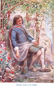 Christian slaapt in de prieel, uit The Pilgrims Progress gepubliceerd door John F Shaw & Co, ca. 1900 door Robert Ambrose Dudley