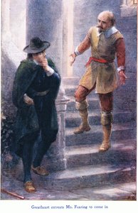 Groot Hart smeekt Mr Fearing om binnen te komen, uit De Pelgrimsreis gepubliceerd door John F Shaw & Co door Robert Ambrose Dudley