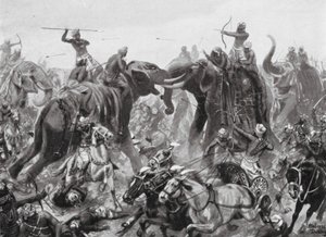 De nederlaag van Pulikesin II Chalukhya door Mahamalla Pallava bij Badami, 642 AD door Robert Ambrose Dudley