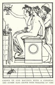 Kroon God Bacchus met een krans, en Hymen ook met wijnranken door Robert Anning Bell