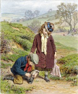 Broer strikt de schoen van zijn zus, uitgegeven 1854