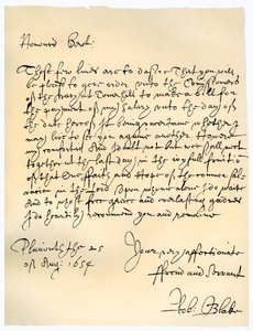 Brief van admiraal Robert Blake aan de commissarissen van de Admiraliteit, 25 augustus 1654 door Robert Blake