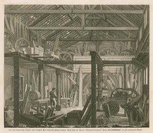 Een interieur van het vergaderhuis van John Bunyan in Zoar Street, Gravel Lane, Southwark, in de huidige staat