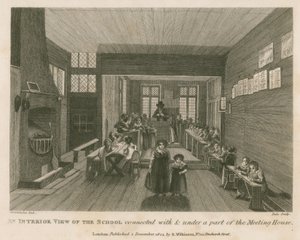 Een interieur van de school verbonden met en onder een deel van wat vroeger John Bunyan