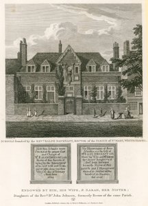 Scholen gesticht door de eerwaarde Ralph Davenant, rector van de parochie van St Mary, Whitechapel door Robert Blemell Schnebbelie