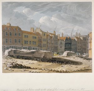 Restanten van de Londense muur die in 1817 werden afgebroken, City of London, 1817