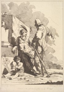 Twee soldaten en een kind met een helm