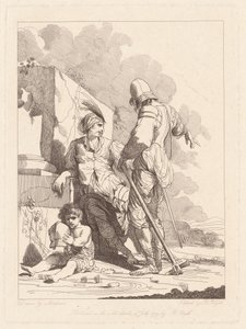 Twee soldaten en kind met een helm