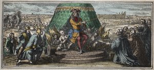 De bouw van Les Invalides in 1670 - Allegorie van de stichting van het Hôtel des Invalides - Lodewijk XIV toont zijn oude verminkte soldaten het Hôtel des Invalides in aanbouw gravure door Robert Bonnart (1652-1729) door Robert Bonnard
