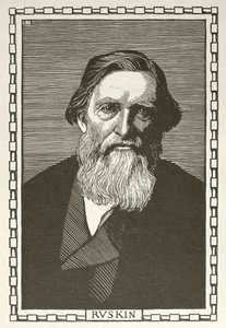 John Ruskin, Engelse schrijver, kunstcriticus, kunstenaar en sociaal denker (houtsnede) door Robert Bryden