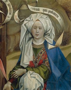 Detail van vrouw uit Geboorte, door Meester van Flemalle Robert Campin door Robert Campin